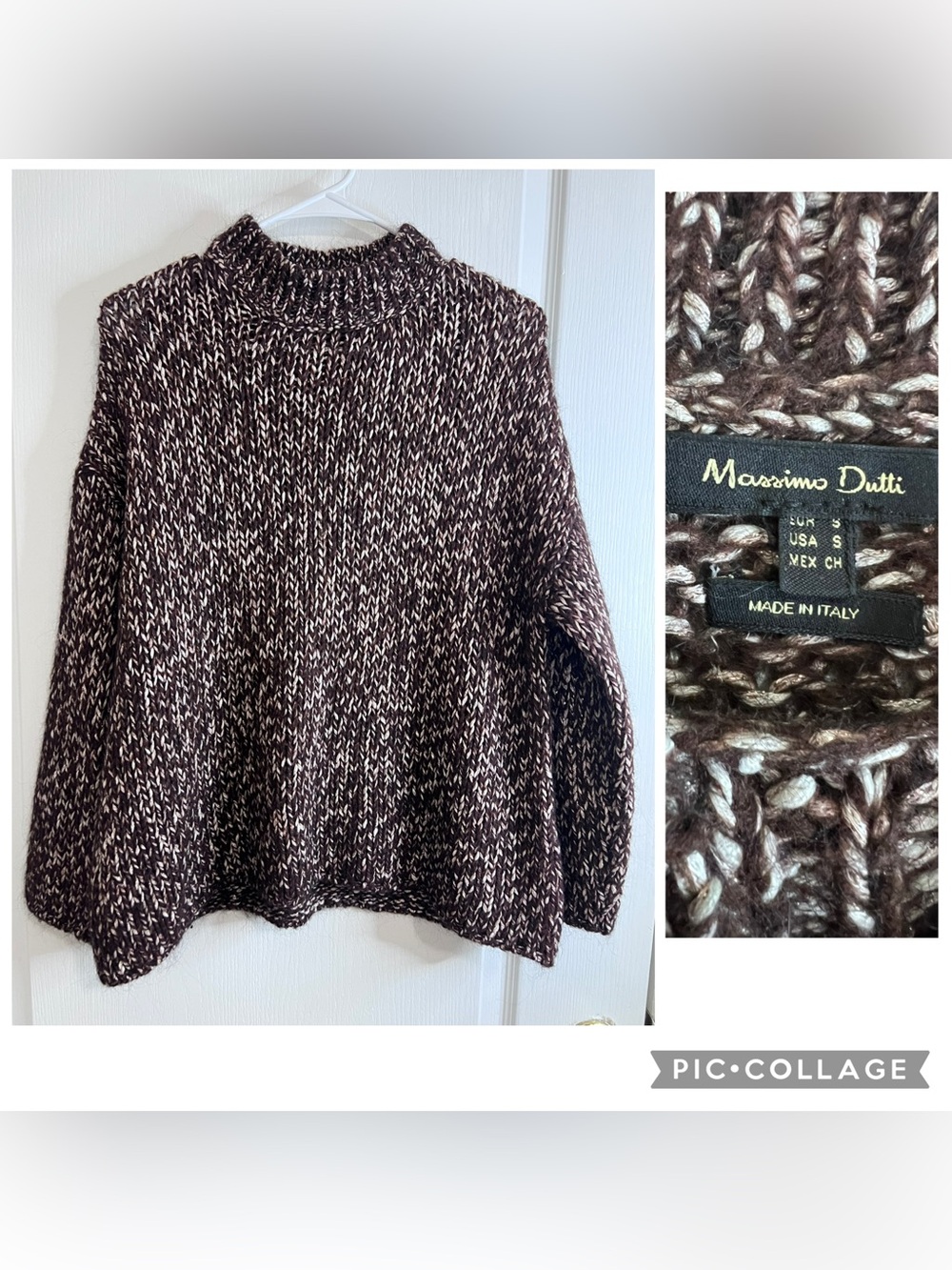 Massimo Dutti Marled Brown and Cream Turtleneck Sweater size S